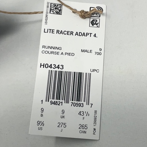 NWT Adidas men’s black/white Lite Racer Adapt 4.0 slip on running shoe, size 9.5 - Picture 7 of 10